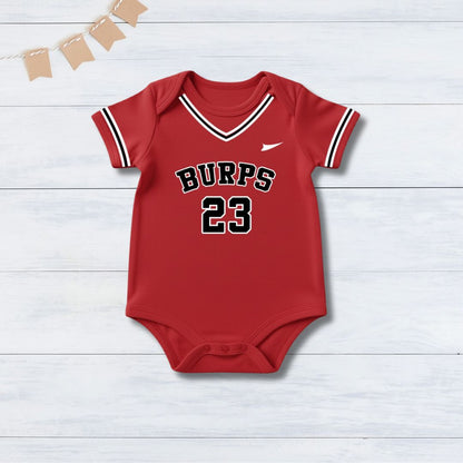 Red Basketball Jersey Inspired  With Customized Baby Name Bodysuit _ Red Bodysuit