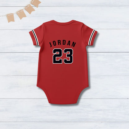 Red Basketball Jersey Inspired  With Customized Baby Name Bodysuit _ Red Bodysuit