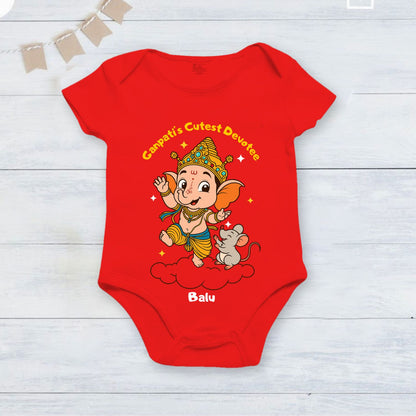 Ganpati's Cutest Devotee with customised name_ Red Onesie