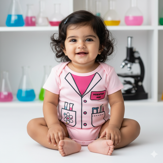 Little Scientist – Future Hero Outfit with customized baby name_ Pink Onesie