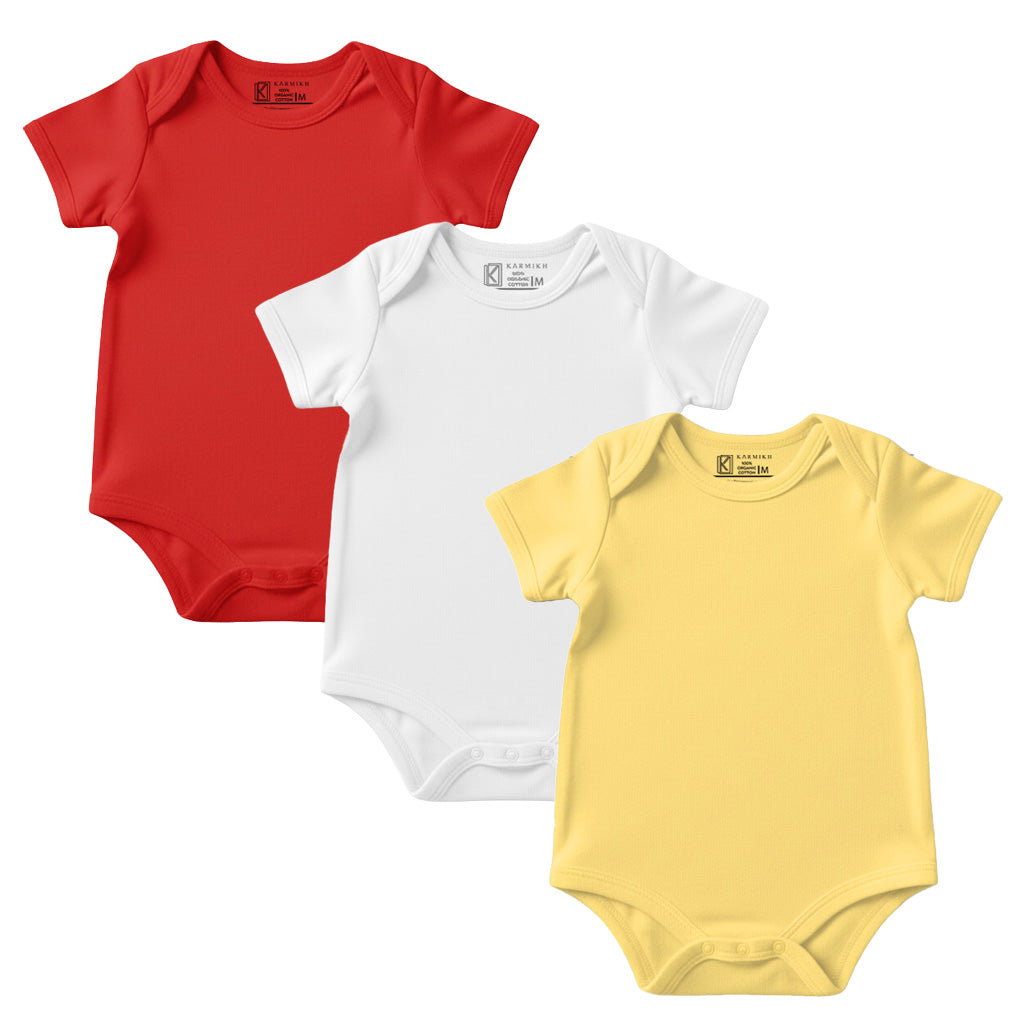 New Born & Baby Clothing | 3 Plain Colour Soft Cotton Combo Bodysuits | Soft Cotton