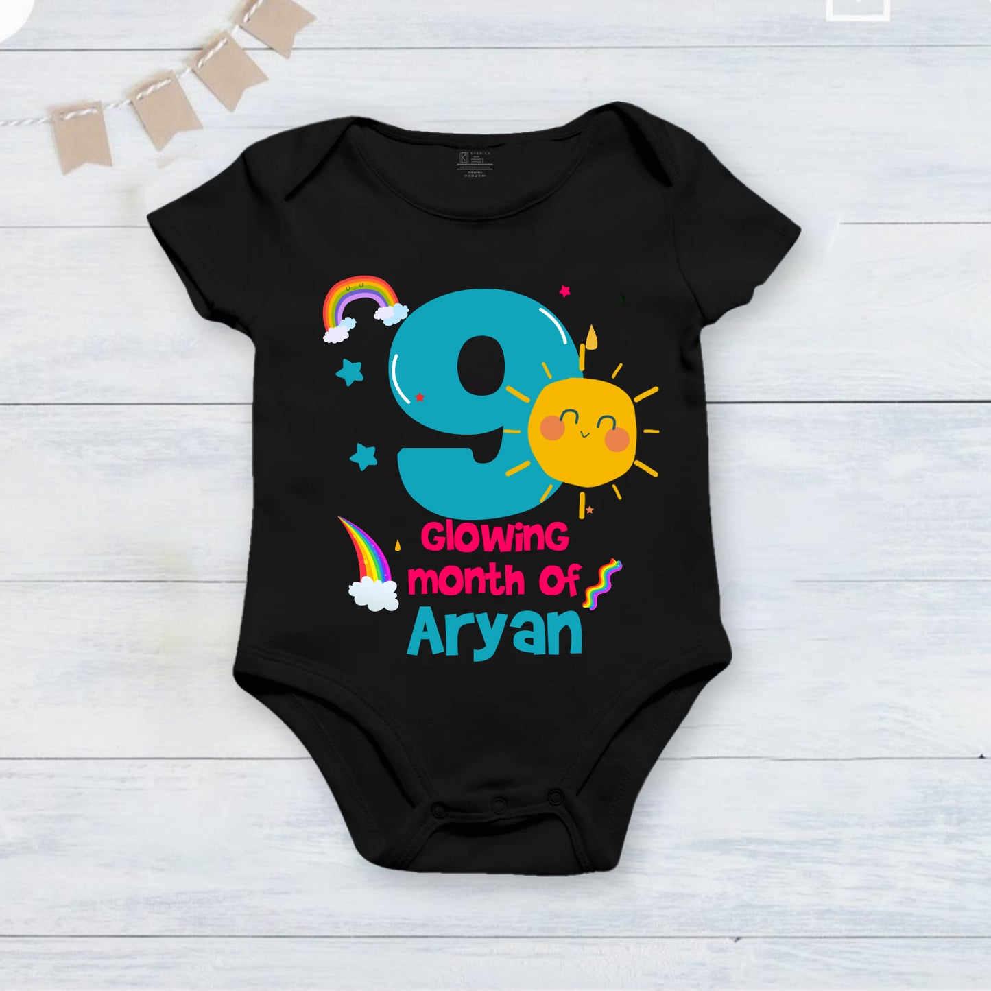 Infant monthly birthday_ With Customized Baby Boy's Name Stylish Black Onesies