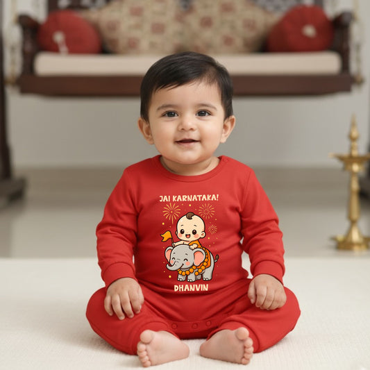 Jai Karnataka ! With Customized Baby Name  _ Red Full Romper