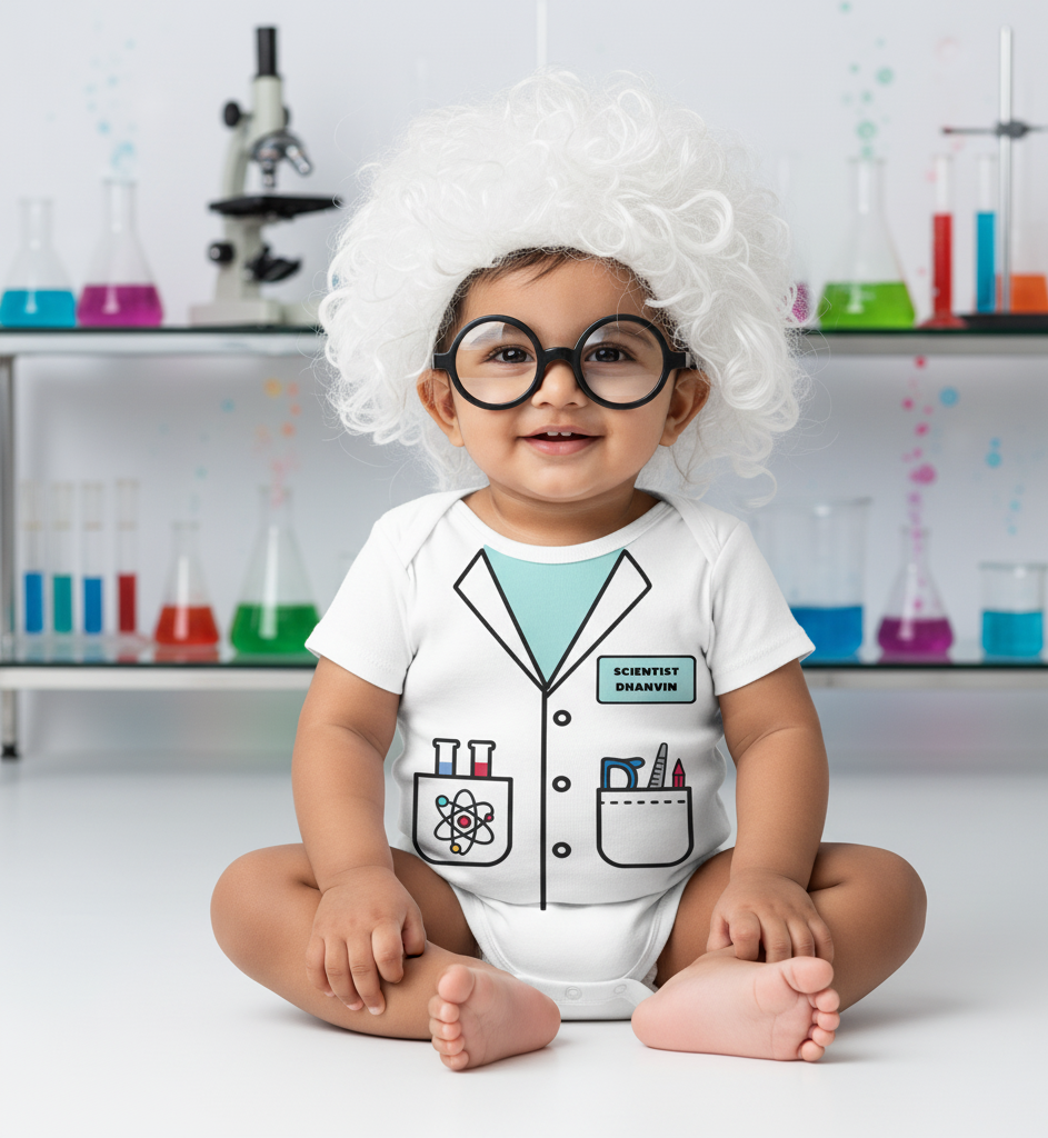 Little Scientist – Future Hero Outfit with customized baby name_ White Onesie