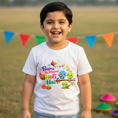 New Born & Baby Clothing | Bura Na Mano Holi Hai  White Kid's T-shirt | Soft Cotton
