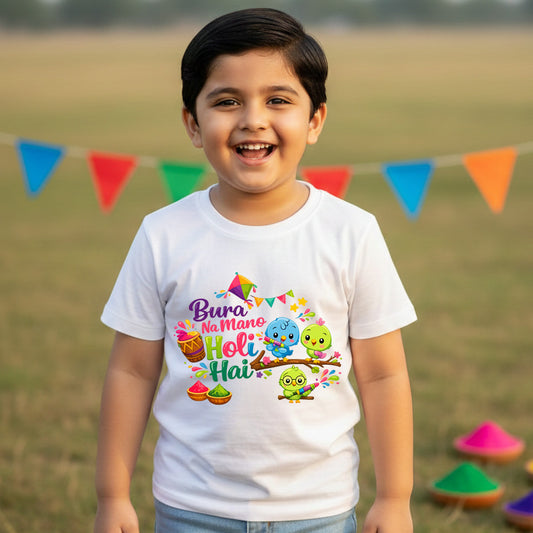 New Born & Baby Clothing | Bura Na Mano Holi Hai  White Kid's T-shirt | Soft Cotton