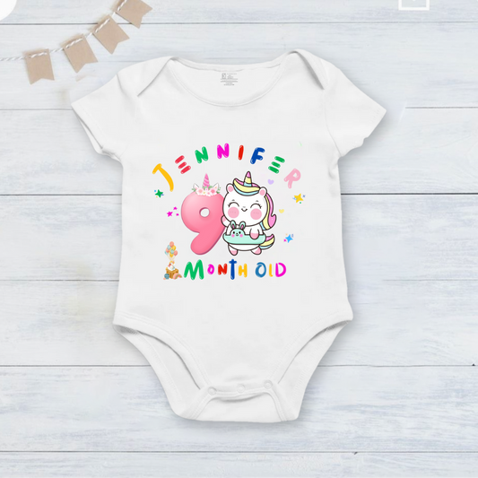 9th Infant monthly birthday 12 Months of Love_ Customized name White Onesie