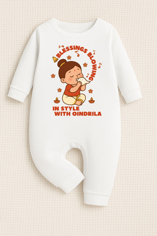 Blessing Blowing In Style With Customized Baby Girl  Name _ Full White Romper