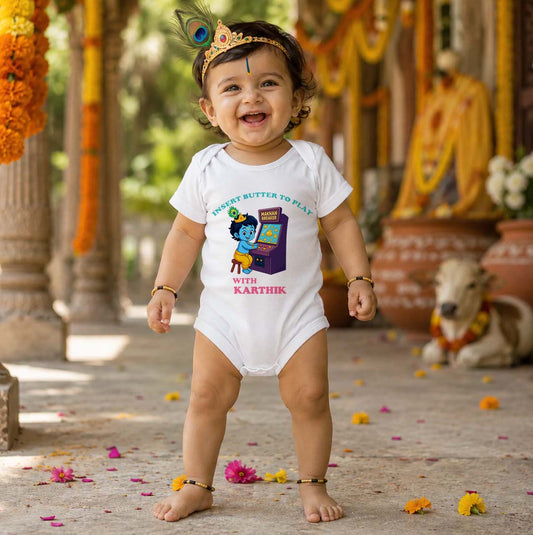 Insert Butter To Play with customised baby name _White Onesie