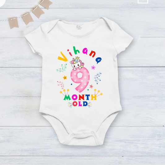 9th Infant monthly birthday 12 Months of Love_ Customized name White Onesie