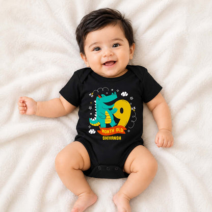 Infant monthly birthday_ With Customized Baby Boy's Name Stylish Black Onesies