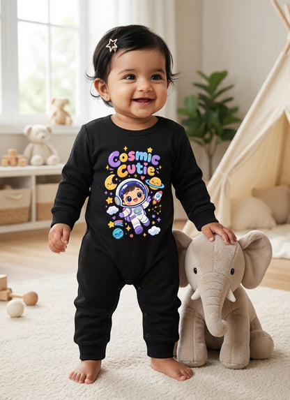 Karmikh Baby Romper | Cosmic Cutie Baby Romper – Black 🚀 | Full Romper