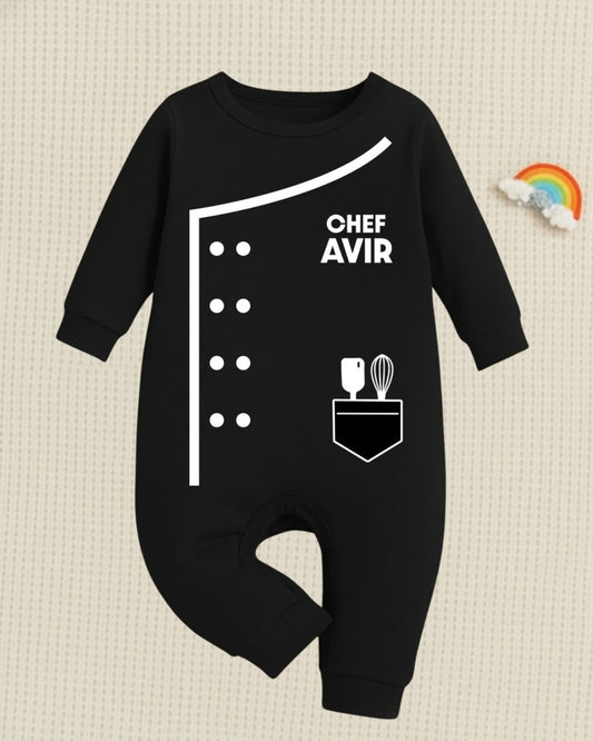 Professional Chef Baby Romper with customized baby name_ Black Full Romper