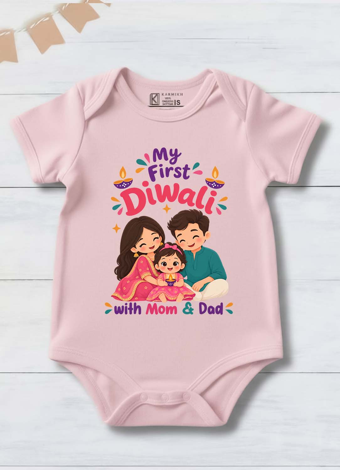New Born | My First Diwali With Mom & Dad | Pure Cotton Pink  Onesie