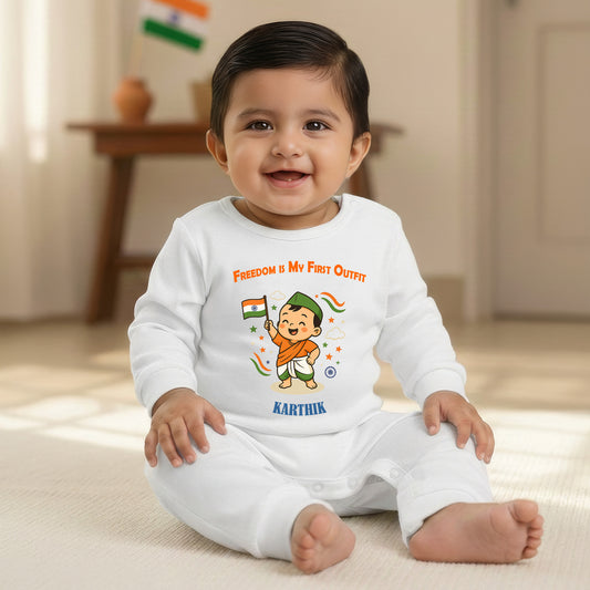 New Born & Baby Clothing | Freedom Is My First Outfit With Customized Baby Name | Soft Cotton Romper