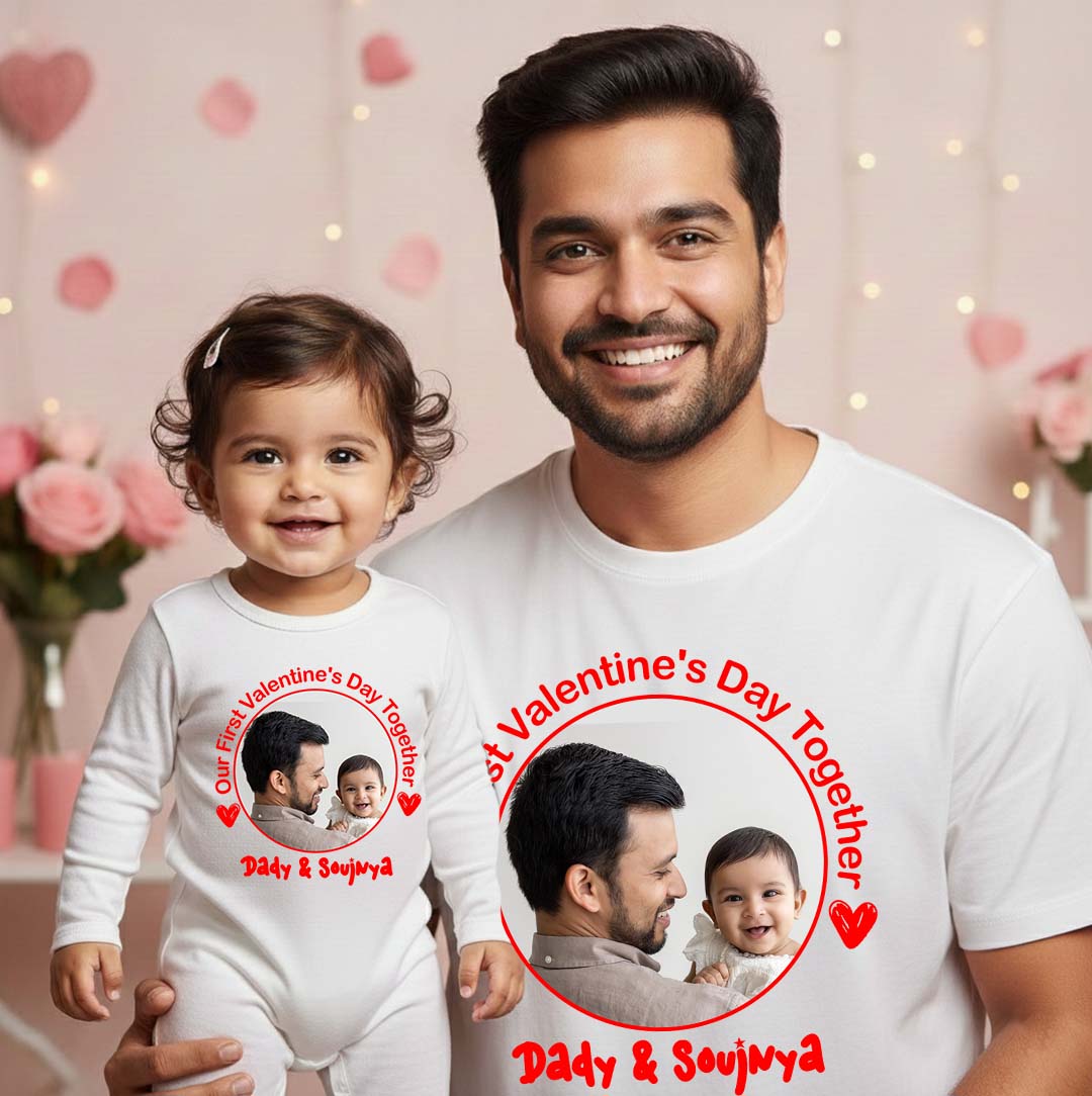 New Born & Baby Clothing | Baby’s First Valentine Outfit – Our First Valentine's Day Together  With The Kid Customized Name and Picture Combo  | Soft White Cotton