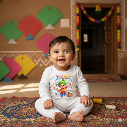 lohri dress for baby white cotton full romper 