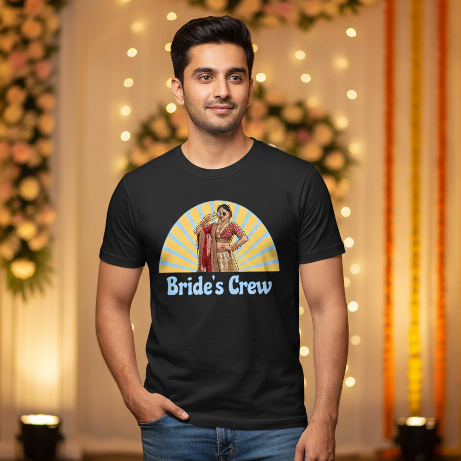 Brides Crew With Customized Brides Photo  _  Black T-Shirt For Men