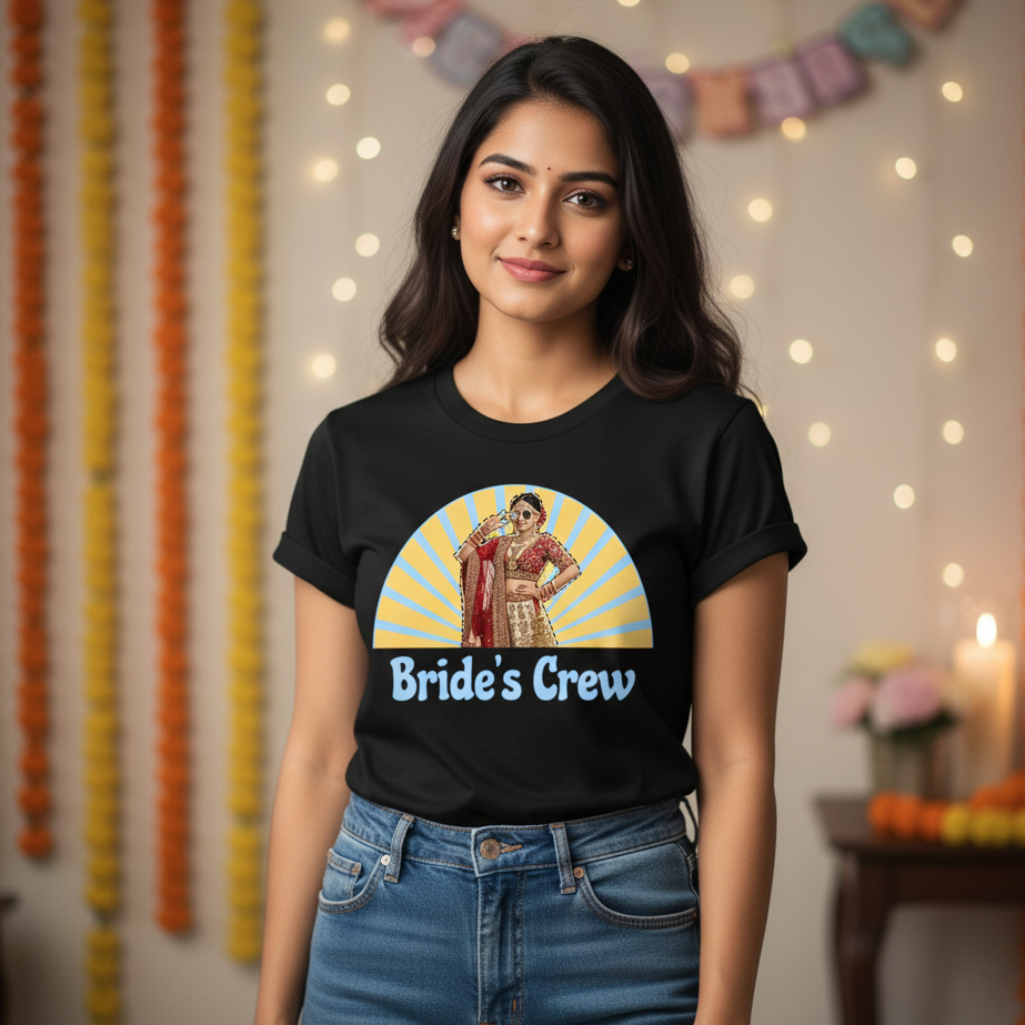 Brides Crew With Customized Brides Photo  _  Black T-Shirt For Women