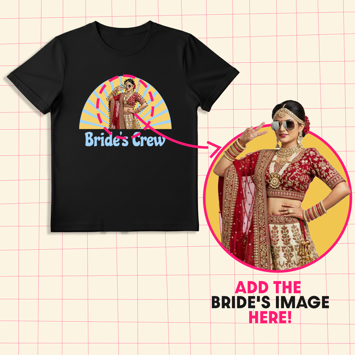 Brides Crew With Customized Brides Photo  _  Black T-Shirt For Men