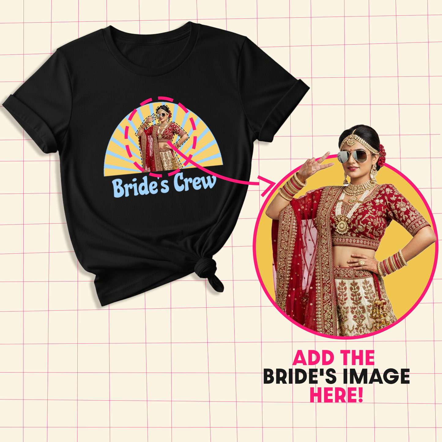 Brides Crew With Customized Brides Photo  _  Black T-Shirt For Women