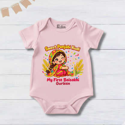 New Born & Baby Clothing | Sweet Punjabi Kudi My First Baisakhi With Customized Baby Name | Soft Cotton