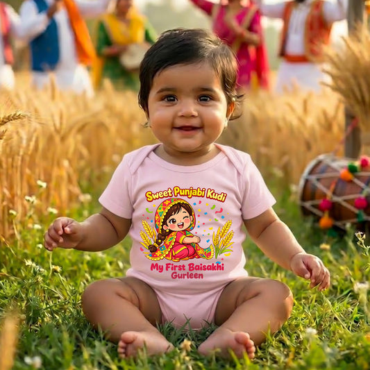 New Born & Baby Clothing | Sweet Punjabi Kudi My First Baisakhi With Customized Baby Name | Soft Cotton