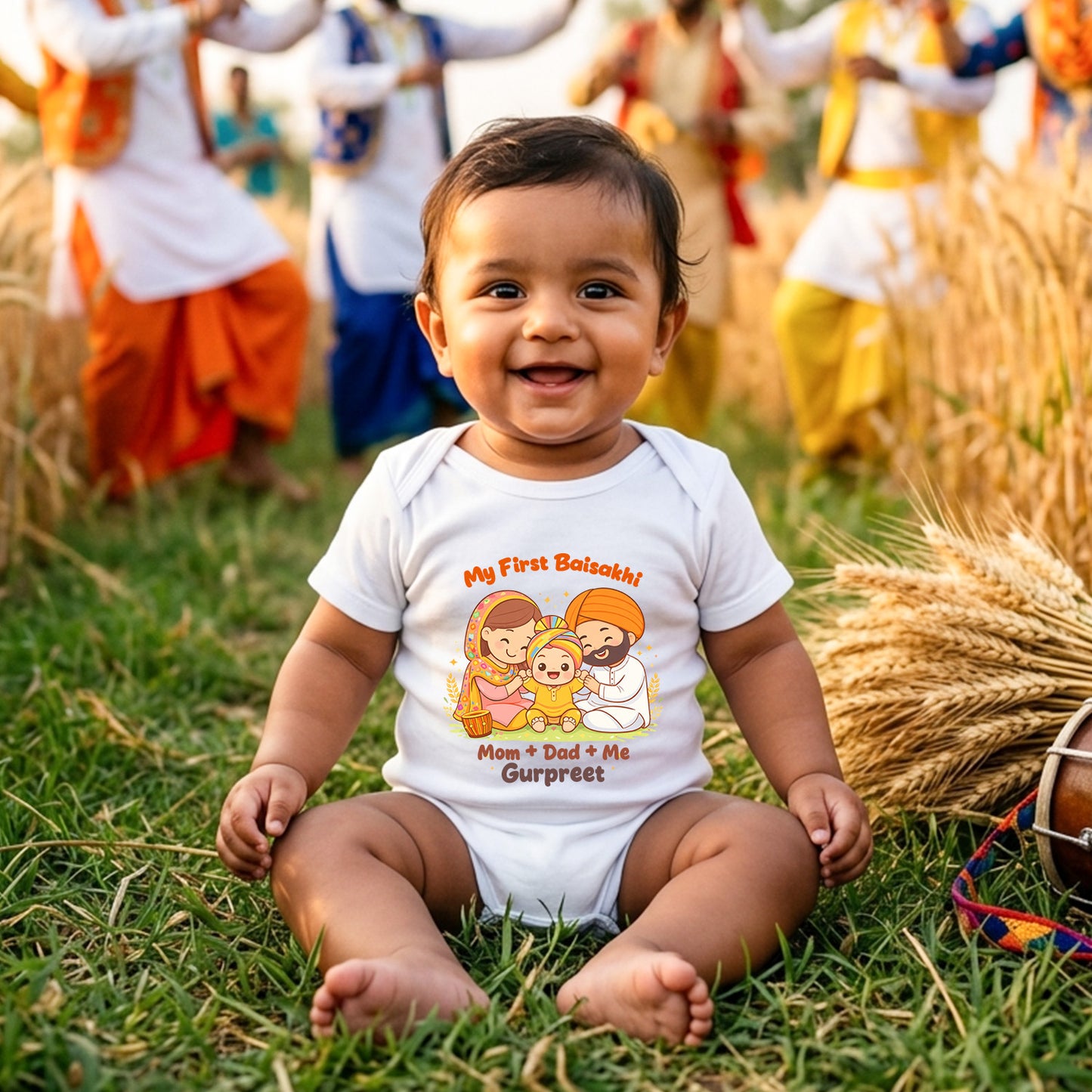 New Born & Baby Clothing | My First Baisakhi With Parents With Customizes Baby Name | Soft Cotton