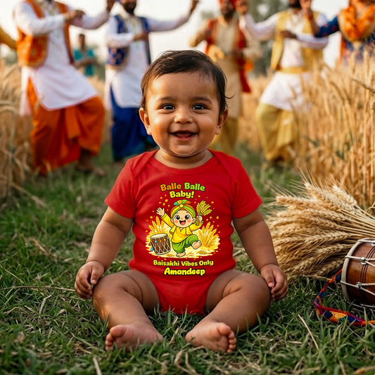 New Born & Baby Clothing | Balle Balle Baby Baisakhi Vibes Only With Customized Baby Name | Soft Cotton