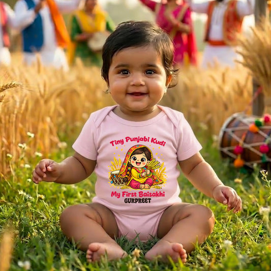 New Born & Baby Clothing | Tiny Punjabi Kudi My First Baisakhi With Customized Baby Name | Soft Cotton