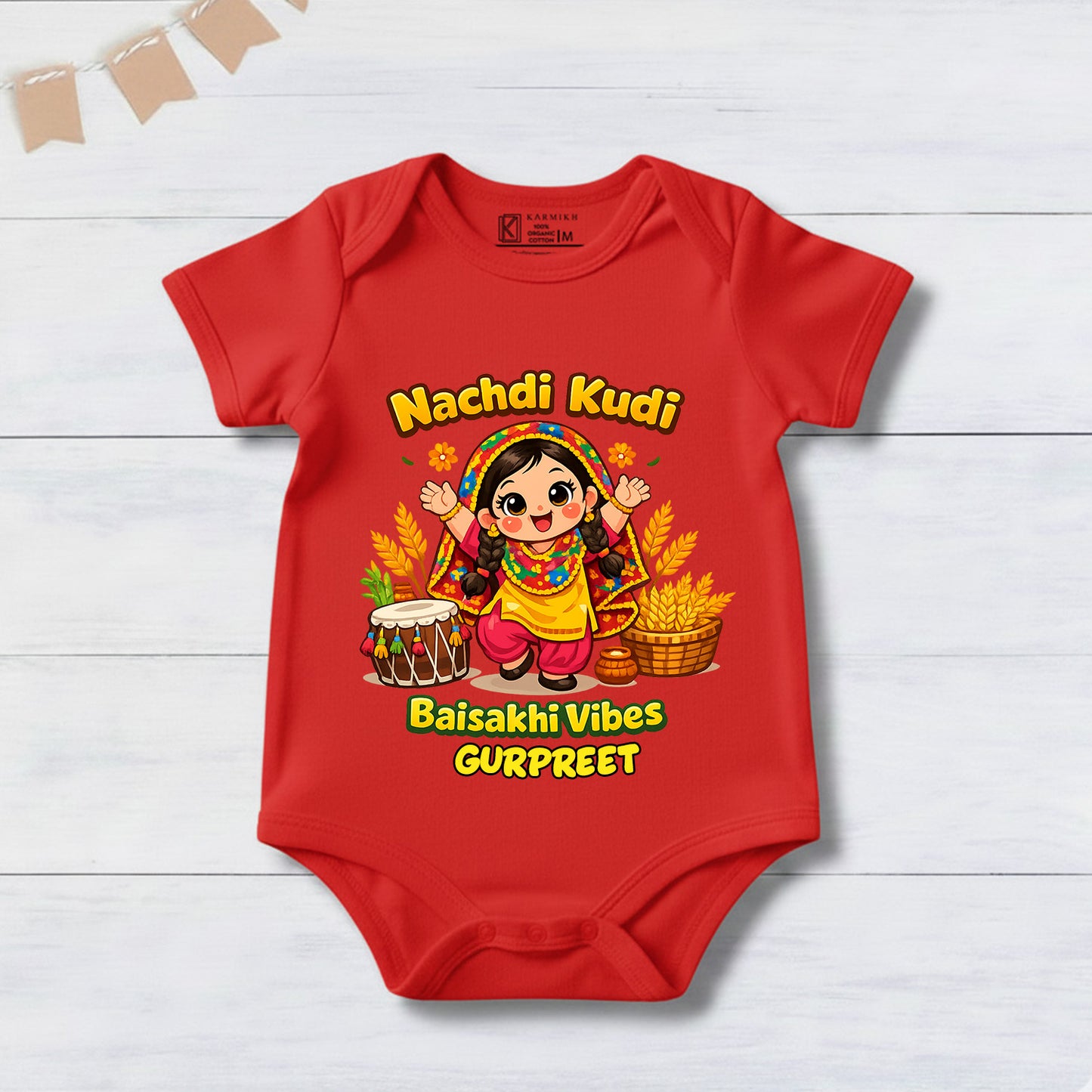 New Born & Baby Clothing | Nachdi Kudi Baisakhi Vibes With Customized Baby Name | Soft Cotton