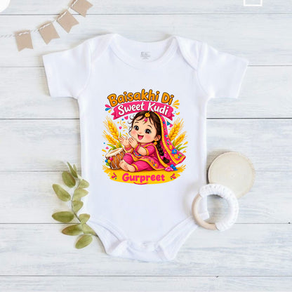 New Born & Baby Clothing | Baisakhi Di Sweet Kudi With Customized Baby Name | Soft Cotton