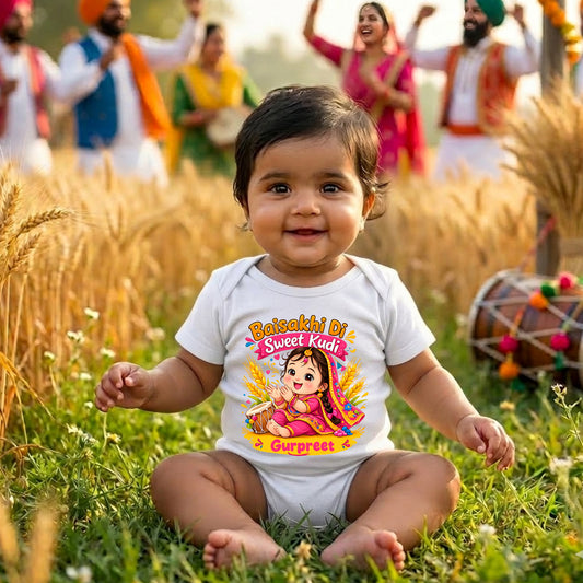 New Born & Baby Clothing | Baisakhi Di Sweet Kudi With Customized Baby Name | Soft Cotton