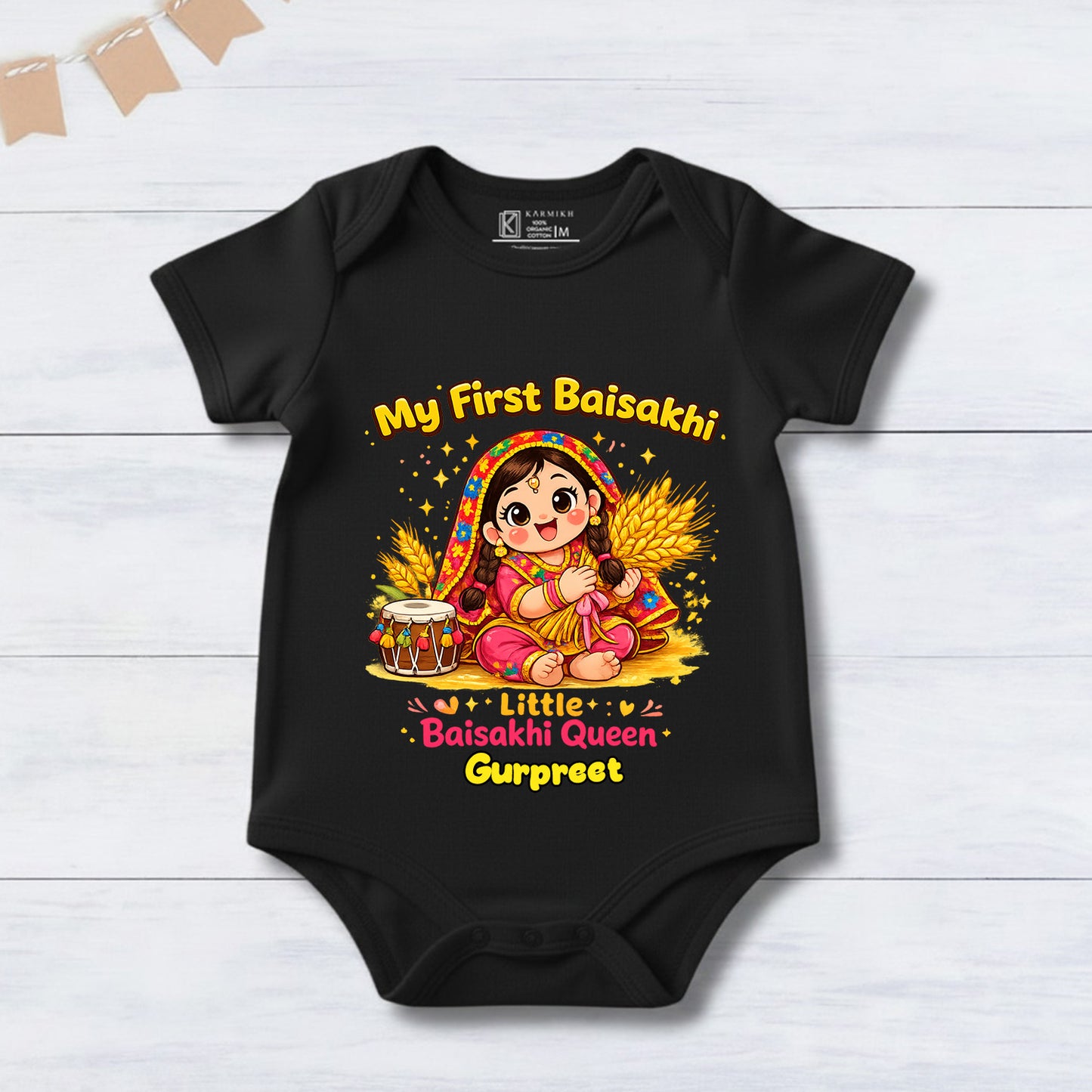 New Born & Baby Clothing | My First Baisakhi Little Baisakhi Queen With Customized Baby Name | Soft Cotton
