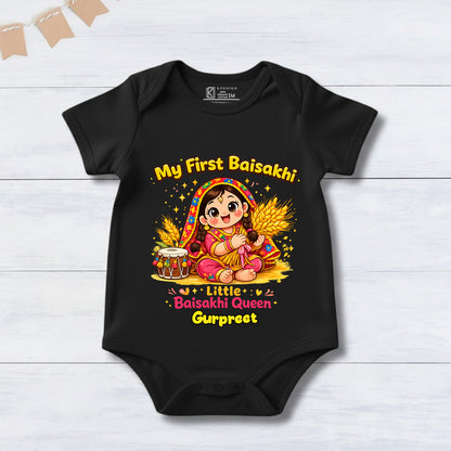New Born & Baby Clothing | My First Baisakhi Little Baisakhi Queen With Customized Baby Name | Soft Cotton
