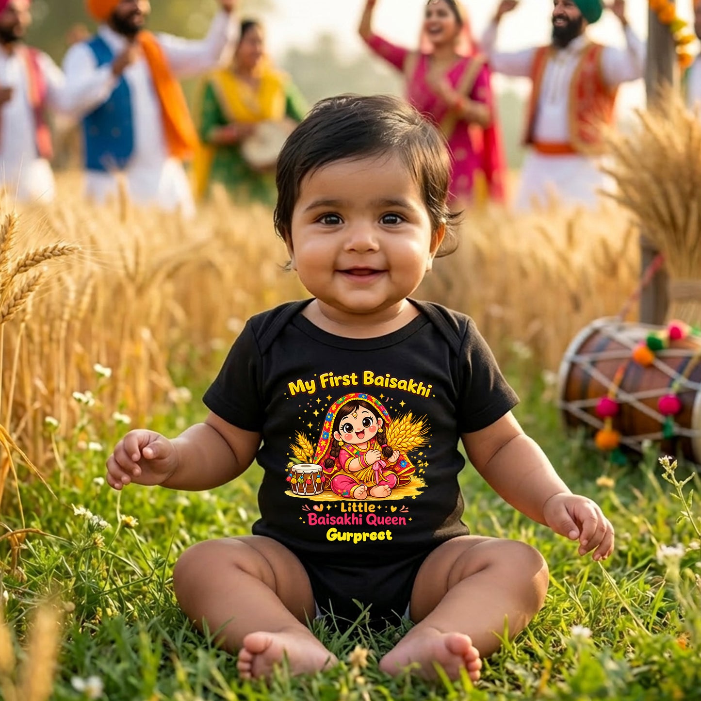 New Born & Baby Clothing | My First Baisakhi Little Baisakhi Queen With Customized Baby Name | Soft Cotton