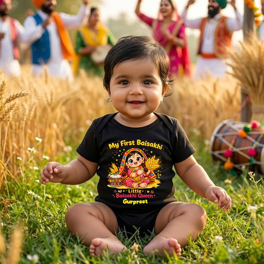New Born & Baby Clothing | My First Baisakhi Little Baisakhi Queen With Customized Baby Name | Soft Cotton