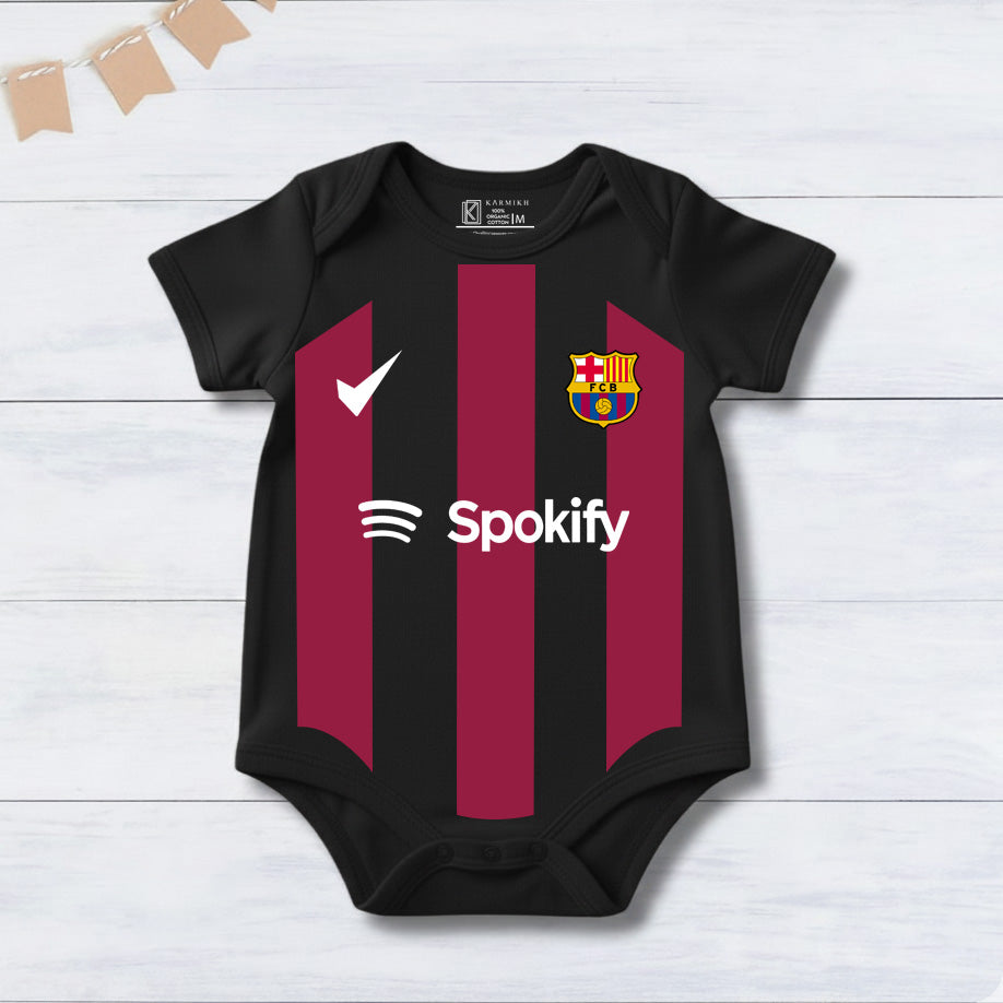 New Born & Baby clothing | Barcelona Football Fan Baby Romper with Customized Baby Name Printed | Soft Cotton
