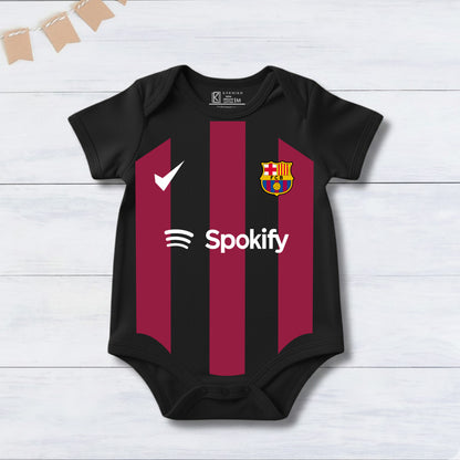 New Born & Baby clothing | Barcelona Football Fan Baby Romper with Customized Baby Name Printed | Soft Cotton