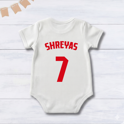 New Born & Baby clothing | White Football Jersey Inspired Inspired Photoshoot Outfit for Baby with Customized Baby Name Printed | Soft Cotton