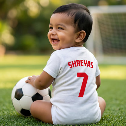 New Born & Baby clothing | White Football Jersey Inspired Inspired Photoshoot Outfit for Baby with Customized Baby Name Printed | Soft Cotton
