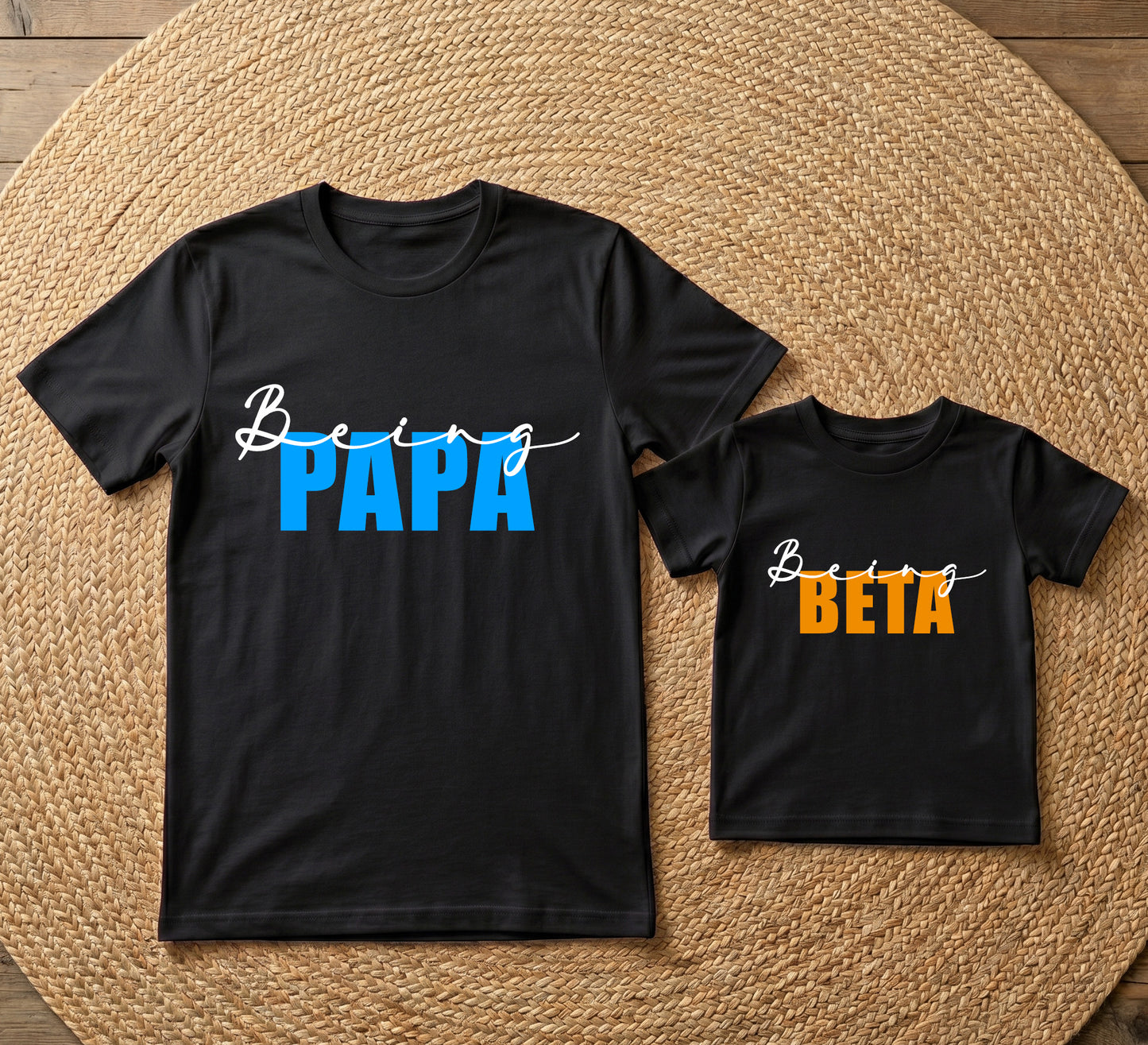 New Born & Baby Clothing | Being Papa Being Beta Together Father & Son Twinning Black Sets | Soft T-shirt
