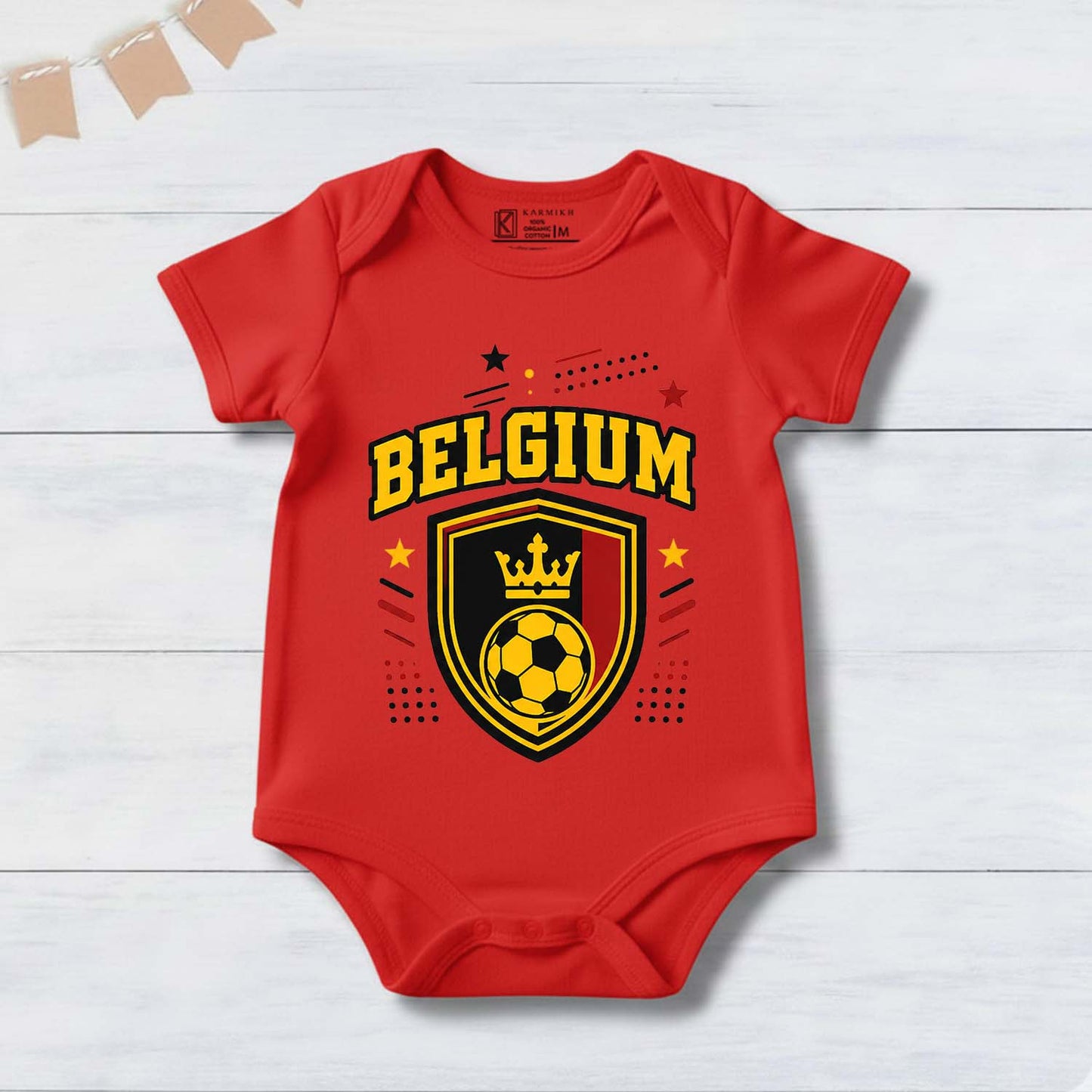 New Born & Baby clothing | Belgium Football Fan Baby Romper with Customized Baby Name Printed | Soft Red Cotton