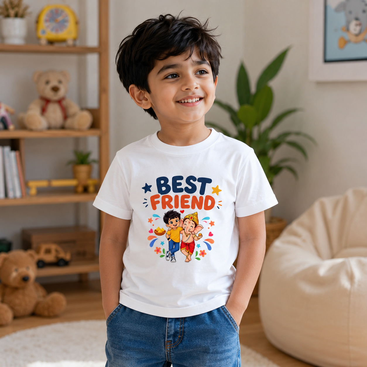 My Best Friend Kids T-Shirt | Ganpati Design White T-Shirt