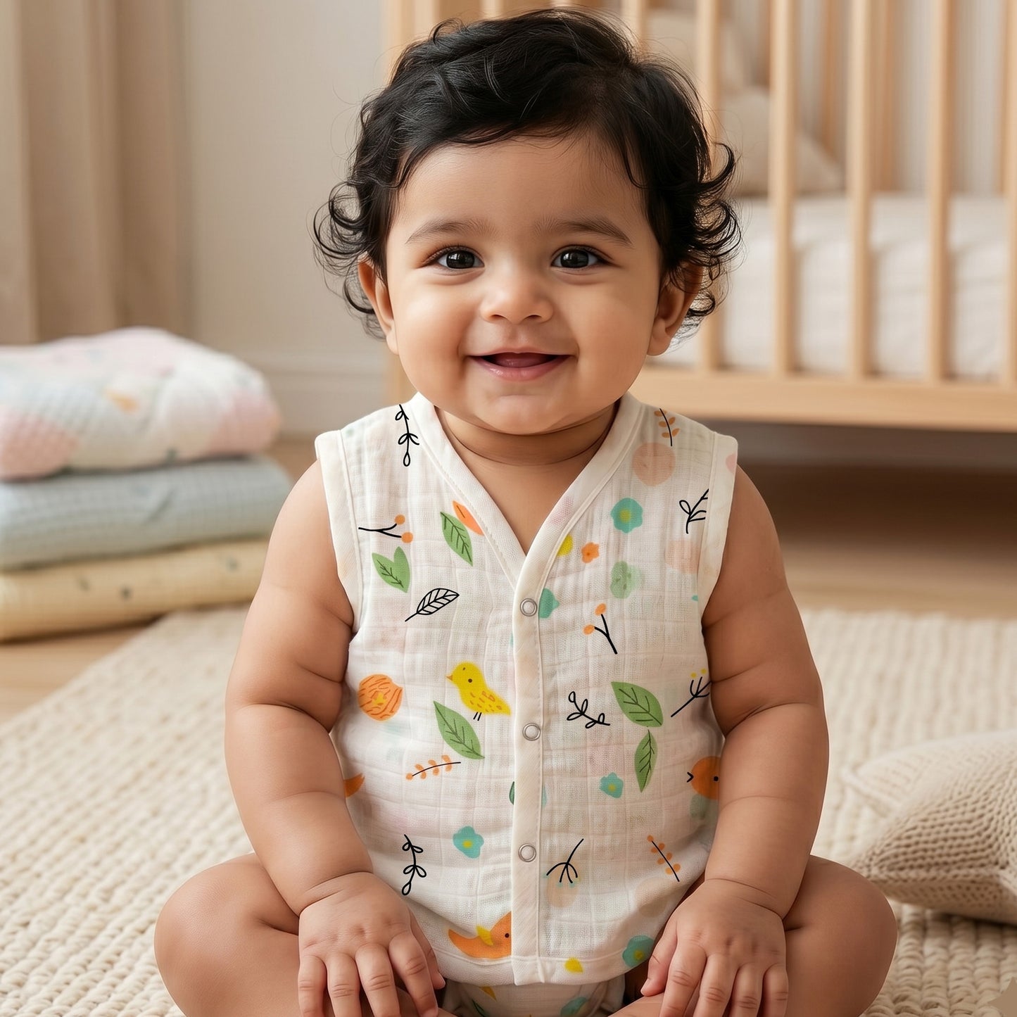New Born & Baby Clothing | Sleeveless Muslin Baby Dress (0-3 Months) Five Combo Cute Print 3rd Combo | Soft Cotton