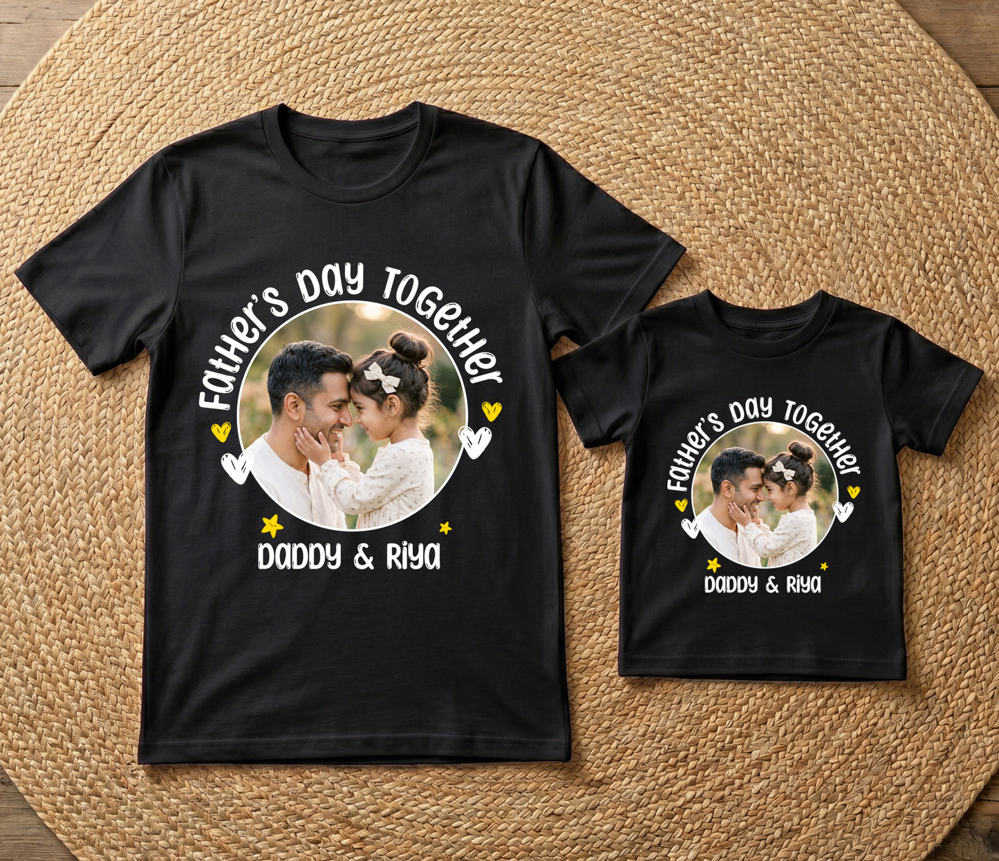 New Born & Baby Clothing | Fathers Day Together Dad & Daughter Twinning Custom Image Black Sets | Soft T-shirt