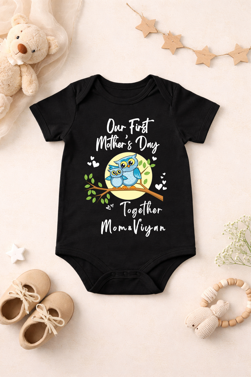 first mothers day together _mom & baby name_black tee _2