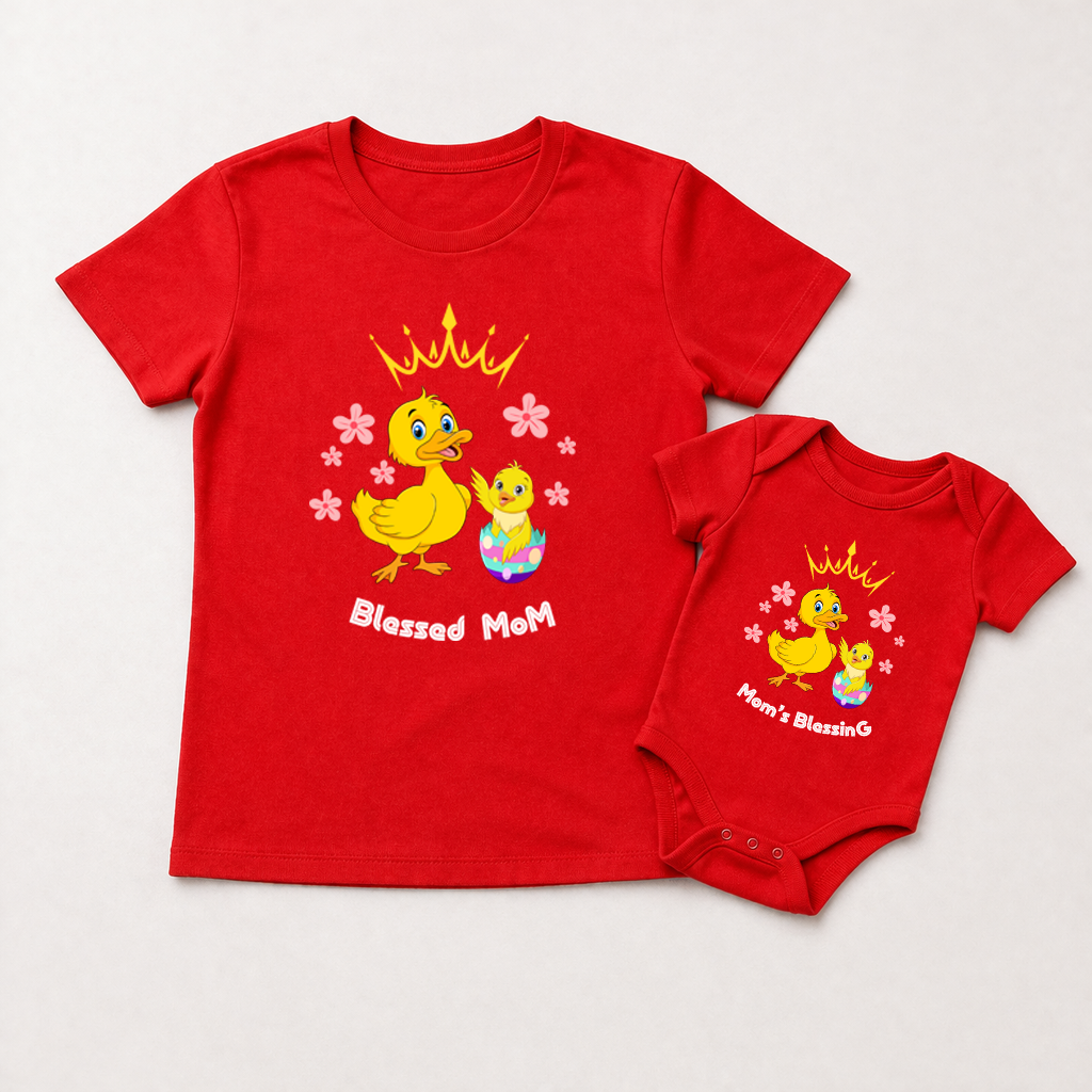 Blessed Mom with her little blessing_ cute duckling tee
