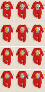 Infant monthly birthday Baby Bear With Customized Baby Name _ Full Red Romper