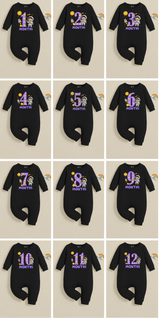 Infant monthly birthday Combo with customized name Space Astronaut 12 Months of Love_ Black Full onesies